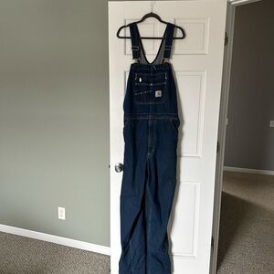 Carhartt Indigo Blue Denim Bib Overalls with Brass Hardware